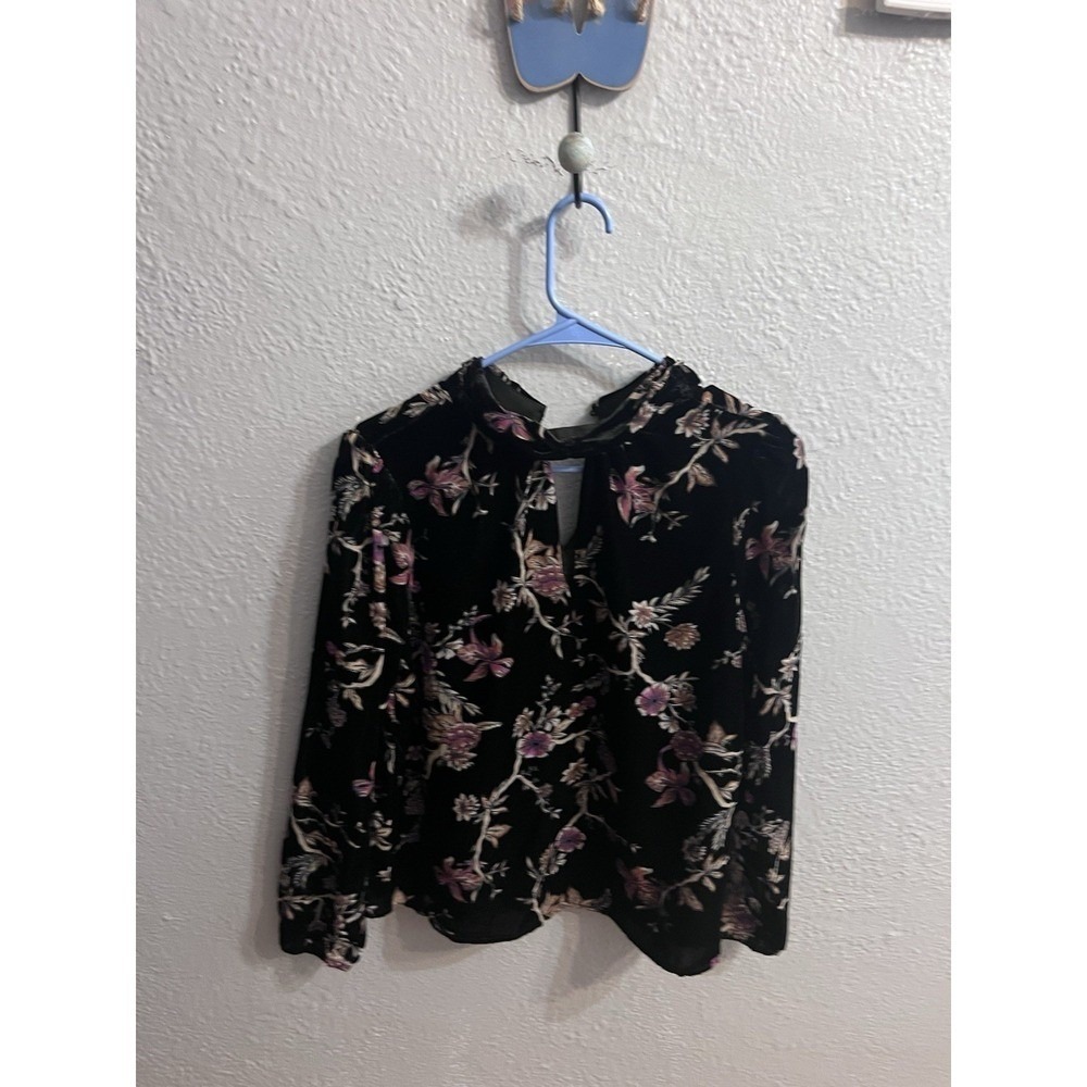 Cache Womens‎ Black High Neck Velveted Long Sleeve Top Size XS Velvet